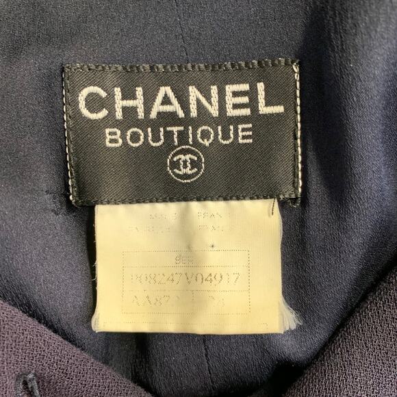 CHANEL Vintage 1996 Size 6 Navy Long Sleeve Below Knee Dress - Picture 9 of 10